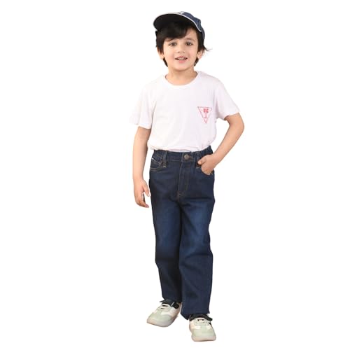 BHCraftss Boy's Mid Rise Denim Loose Fit Jeans with Eye Button Closure 5-6 Years White,Blue 1set