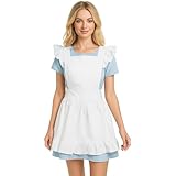 Aspireアコットンレトロアジャスタブルフリルエプロンキッチンクッキング大人＆キッズメイドコスチューム - ホワイト - 大人 S