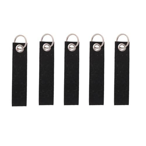 YIFENGXING 5 Stück Filz-Schlüsselanhänger Blanko-Beschriftbare Filz-Anhänger mit Edelstahlring für DIY individueller Schlüsselring Bastelbedarf Farbiges Geschenkzubehör (Schwarz 13x3cm)