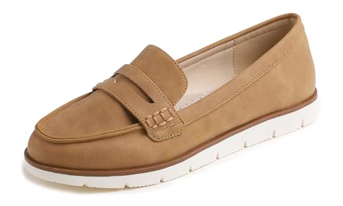 Image of FEVERSOLE Women's Comfort Penny Loafer Geniune Leather Insole Flexible Walking Driving Shoes
