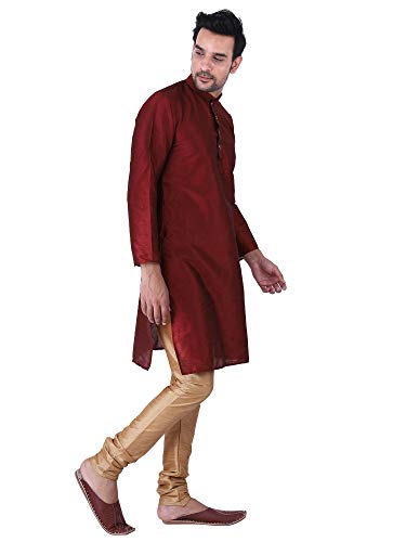 Image of HUZUR Men's Silk Solid Straight Long Kurta Pyjama Set| Ethnic Wear