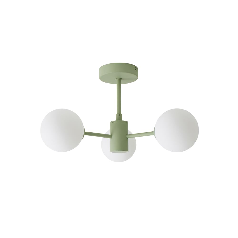 Valuelights Sage Green | Way Ceiling Light Fitting With White Frosted Glass Globe Lampshades | Close-To-Ceiling Lights, Home Décor & Improvement Essential Size 3