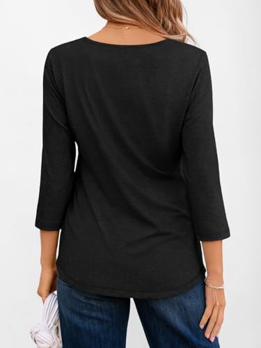 AUTOMET 3/4 Length Sleeve Womens Tops Casual Top Pleated Tunic Loose Fit Shirts Women Blouses Fall Outfits 20254