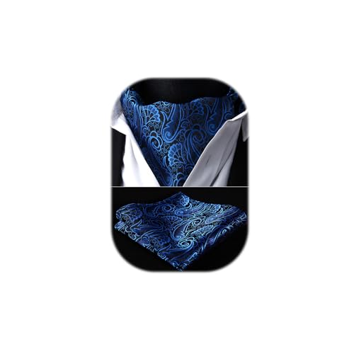 HISDERN Ascot azul Hombre Paisley Pañuelo Corbata Boda Elegante Conjuntos de Corbatas Floral Clásico para Fiesta Negocio Banquete
