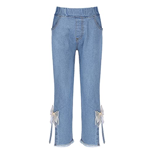 YEAHDOR Kids Girls Straight Leg Jeans Elastic Waistband Denim Pants Stretchy Trousers Streetwear