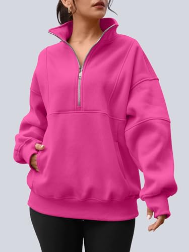 Image of AUTOMET Women's Quarter Zip Oversized Sweatshirt Fleece Mock Neck Pullover