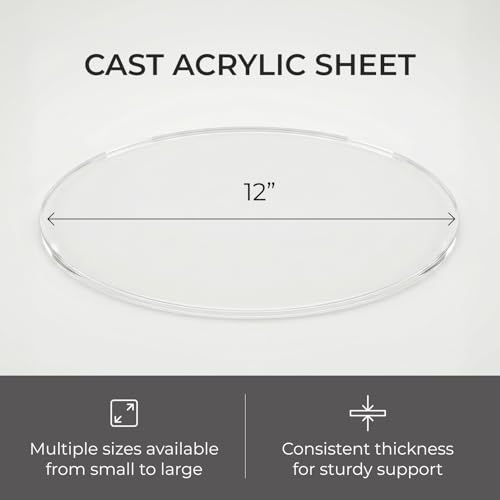Image of Clear Plexiglass Sheet Round 12 Inch Diameter 1 /8 Inch Thick Acrylic Cake Board Display Stand Flame-Polished Tabletop Protector for Crafts Coasters by Fab Glass and Mirror