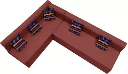 Image of L Shape Sofa Cum Bed (Three - Seater + Three - Seater Fabric 6 Seater Sofa (Finish Color - Red, Pre-Assembled)