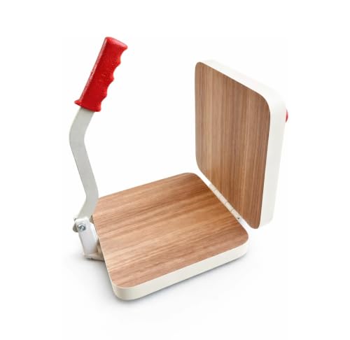 Image of Wooden Manual Square Papad Puri Khakhra Press Maker Heavy Duty Plywood Roti Press with Iron Handle Brown 9 Inch (Square)