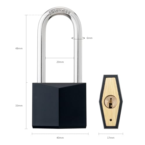 Image of 12-Pack Keyed Alike Locks, Black Covered Brass Keyed Padlock with Stainless Steel Long Shackle, 1-9 /16 Inch Lock Body, Rustproof Locks for Gate Fence Hasp Cabinet Toolbox Gym or School Locker