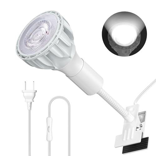 Pispoer クリップランプ、24W 植物育成ランプ、演色性 RA98 フルスペクトル（植物育成光を満足）、色温度5800K(昼白色)、グースネック長 13.5CM、スイッチ線長 1.65M、（ホワイト）