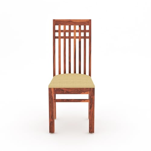 Image of Solid Sheesham Wood Dining Table Set of 4 | Wooden 4 Seater Dining Table with 4 Chairs with Cushion | Wood Dining Table & Chairs for Home, Restaurant, Cafe, Dining Room | Honey Finish