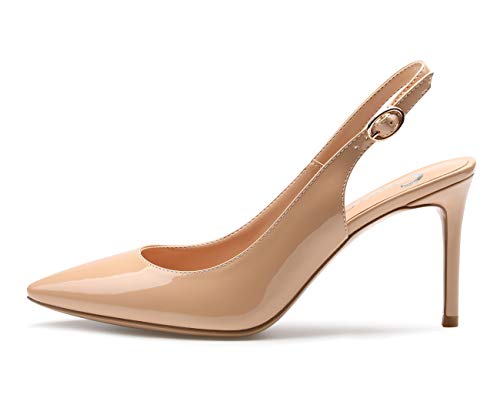 Castamere Womens Slingback Slip-on Heels Ankle-Strap Pumps Pointed Toe Sandals with Buckle 8.5CM Stiletto Heel2