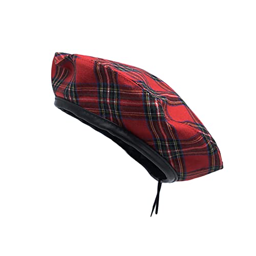 WITHMOONS Cotton Plaid Beret Hat Tartan Check French Beanie Cap YZF0083 (Red)