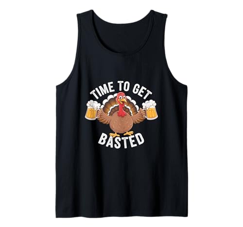 Funny Time To Get Basted Turkey Beer Mujeres Hombres Acción de Gracias Camiseta sin Mangas