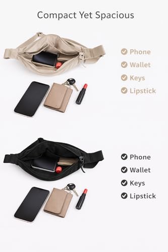 Lightweight Nylon Crescent Crossbody Bag for Women, Half Moon Shoulder Purse with Adjustable 110cm Strap, 3 Pockets, Casual Everyday Travel Bag (Beige)