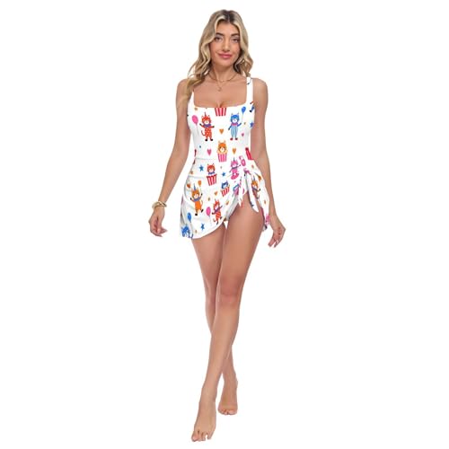 Maillot de bain une pièce chat de cirque clown froncé et rembourré pour femme
