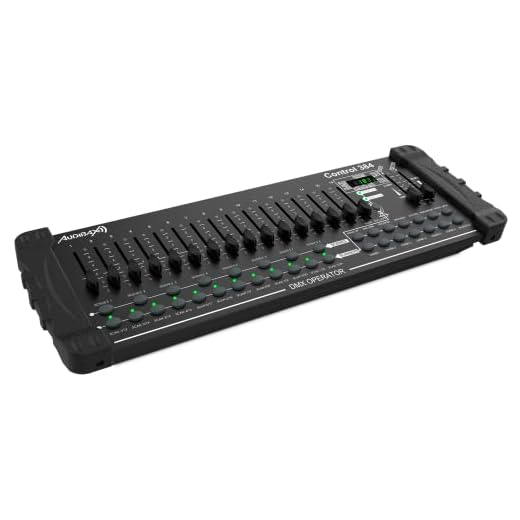 Audibax Control 384 - Controlador DMX de 384 Canales - Control de 24 Aparatos de 16 Canales DMX - Activación de Escenas por Sonido, Manual o Automático - Programación de Chases y Secuencias en Faders
