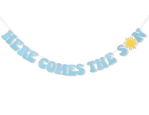 Here Comes The Son Boho Sunshine Banner - Sun Blue Son Baby Shower Deco Retro Sun Party