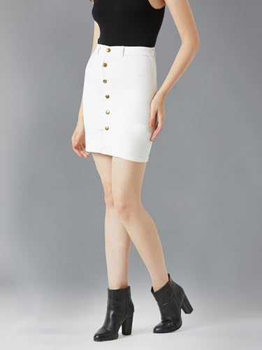 Image of Miss Chase Women's Regular High Rise Above Knee Stretchable Denim Skirt