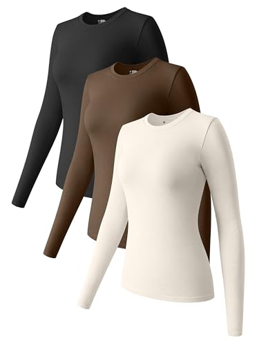OQQ Womens 3 Piece Long Sleeve Tops Crew Neck Stretch Fitted Underscrubs Layer Tee Shirts 2025 Casual Outfits