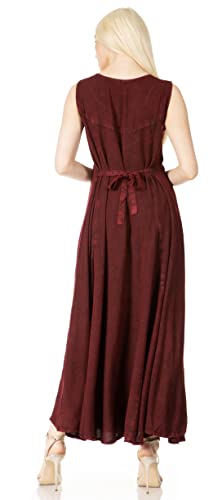 Image of Sakkas Maya Floral Embroidered Sleeveless Button Up Rayon Dress