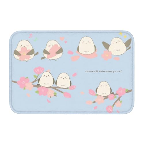 玄関マット 室内 屋外 シマエナガ 小鳥 滑り止め 洗える ふわふわ 吸水速乾 防臭 耐久 可愛い おしゃれ 北欧風 40×60cm