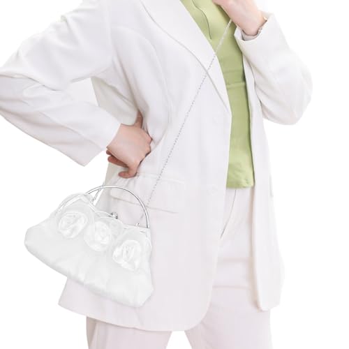Pochette de soirée blanche en satin de haute qualité avec rose drapée - 6
