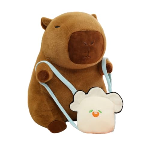 YAKINOぬいぐるみ カピバラ 動物 いちごのリュックサック 特大 抱き枕 可愛い もこもこ 添い寝枕 カピバラ縫い包み 面白い 抱きまくら ブラウン 気持ちいい キャラクター 癒される 縫いぐるみ おもちゃ ソフト ふわふわ (J,40CM)