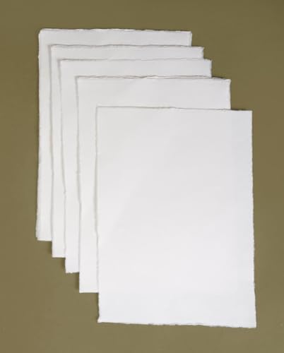 Image of Handmade Cotton Deckle Edge Paper, A4 Size, Set of 20, White (A6)