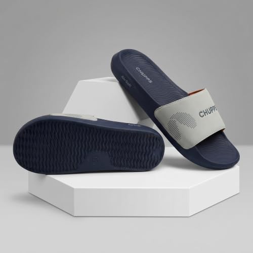 Image of CHUPPS Edge Blue & Grey Drift Orthopedic Slippers | Soft Footpharma Footbed | Breathable Ventilation Holes | Lightweight Flip Flops | Anti-Skid Chappals for Everyday For Mens