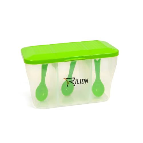 Image of RILION Multipurpose Plastic 3 In 1 Fridge Storage Boxes Containers Masala Box for Kitchen, for Kitchen, Transparent Storage Containers Airtight Grocery, Cereal, Dry Fruits Dabba 1100 ML with 3 Spoons