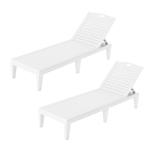 GIANTEX Lot de 2 chaises longues réglables en 5 positions, résistantes aux intempéries, pour jardin, plage et terrasse, en plastique, 160 kg, 187 x 55 x 28...