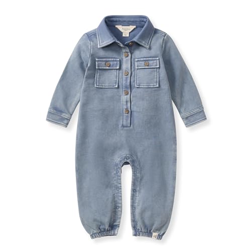 Image of Burt's Bees Baby Boys Jumpsuit, 100% Organic Cotton One-piece, Long Sleeve Button Down Coverall