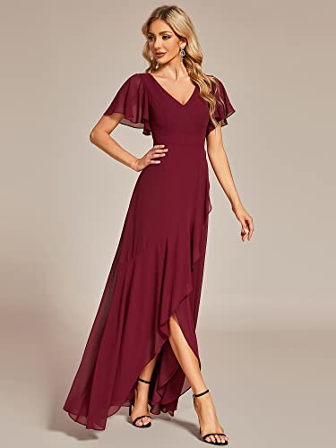 Ever-Pretty Women's Double V Neck A Line Ruffle Hem Backless High Low Chiffon Bridesmaid Dresses 017493