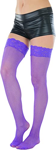 Image of ToBeInStyle Women's Wide Floral Lace Fishnet Thigh Hi Stockings