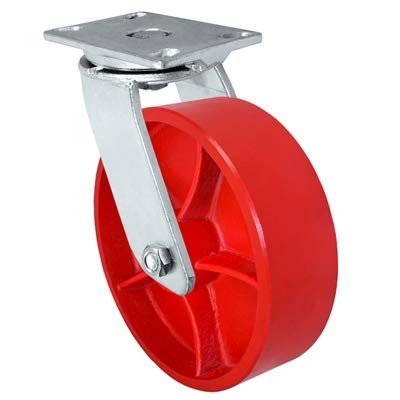 CasterHQ - 10" x 3" Heavy Duty 2 Swivel & 2 Rigid Caster - Red Ductile Steel Wheel - 10,000 lbs Capacity Per Caster