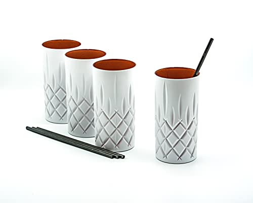 EKM Living Nachtmann Noblesse 4er-Set White Edition Londrink Gläser 375 ml I spülmaschinenfest I Wasserglas coloured by EKM (weiß/kupfer) + 4er-Set Trinkhalme schwarz
