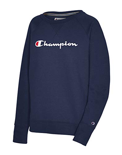 Champion Women's Powerblend Graphic Boyfriend Crew, Athletic Navy, Small