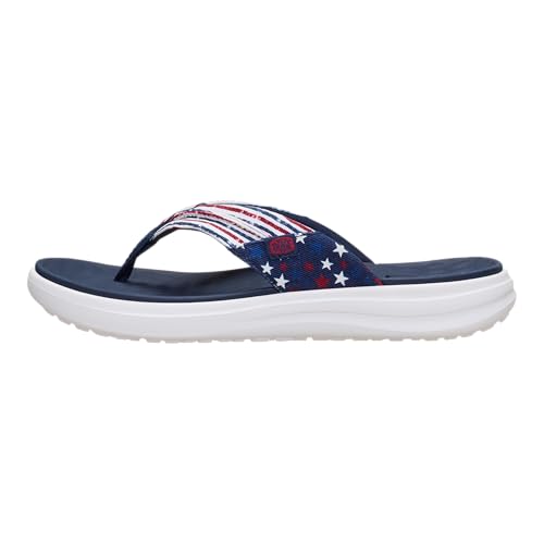 HEYDUDE Mens Finn Flip Americana Sandal Navy Blazer/Multi Size 11 | Patriotic Flip Flop | EVA Footbed | Lightweight Travel Ready