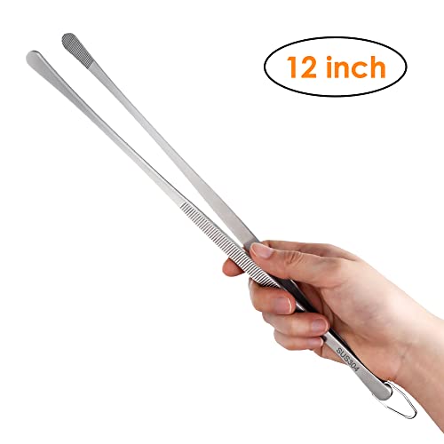 Gutsdoor Kitchen Tweezers Tongs 304 Stainless Steel Food Tongs Chef Tweezers For Cooking, Bbq, Pasta (12 Inch Wide-Tipped) #TOP5