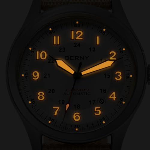 Image of BERNY Automatic Titanium Watch for Men 10ATM Waterproof Men's Field Watch Super Luminous Male Analog Mechanical Military Wrist Watch AR Sapphire Crystal Date Calendar Birthday Present