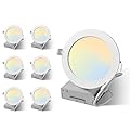 LMP 6 Pack 6 Inch 5CCT Ultra-Thin LED Recessed Ceiling Light with Junction Box, Selectable 2700K/3000K/3500K/4000K/5000K, 12W, 1000LM Brightness, CRI90+, Dimmable Canless Lights Downlight