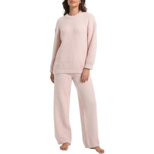 Image of BOSECETA 2 Piece Fleece Pajamas for Women Set Loungewear Outfits Knit Sweater Womens Long Sleeve Fuzzy Pajama Sets