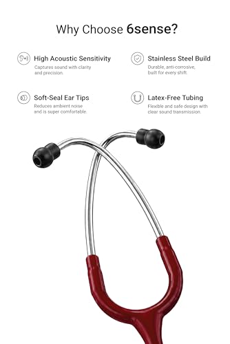 Image of Knya 6sense Stethoscope for Doctors & Residents | Tunable Diaphragm | Dual-Head Chest Piece for Adult & Pediatric Use | Lightweight Stainless Steel | Latex-Free Tubing | Soft-Seal Ear Tips | Premium Gift Box | for Medical Students (Maroon)