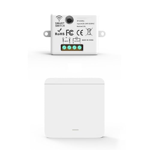 Kit Interruttore Luce Smart WiFi – Ricevitore + Interruttore Wireless, Controllo Remoto Intelligente compatibile con App Tuya e Google Home/Alexa (1 Ricevitore e 1 Interruttore (1 Tasto))
