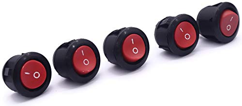 Image of Electronic Spices PACK OF 5 Red Light SPST 2-Pin ON /Off Round Boat Rocker Switch AC 6A 250V 10A 125V