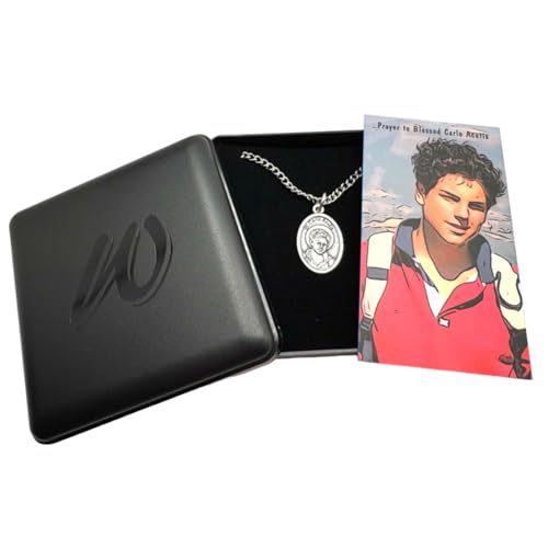 Westmon Works Carlo Acutis Medal Set New Teenage Saint of the Internet Italian Metal Pendant on a Stainless Steel Chain with Holy Card3