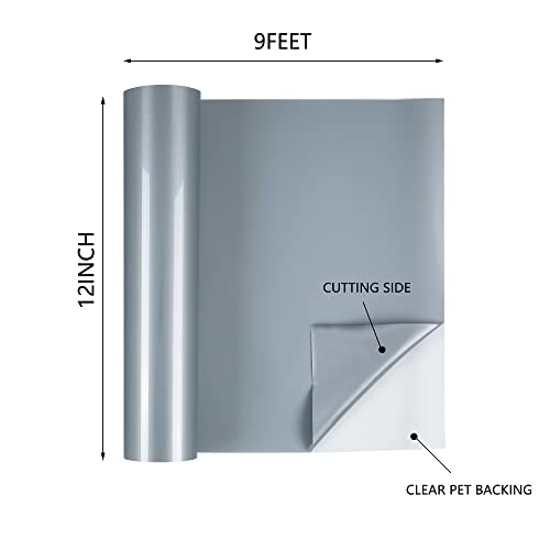 Image of HTVVETUR HTV Vinyl Rolls Heat Transfer Vinyl - 12 inch x 9ft Silver HTV Vinyl for Shirts, Iron on Vinyl for Cameo - Easy to Cut & Weed for Heat Vinyl Design (09 K11 Silver-9ft)
