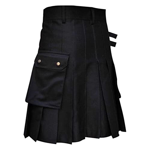 Mens Casual Scottish Kilt Pleated Skirt with Pockets Solid Color Fashion Skirt for Men3
